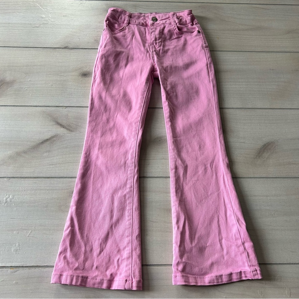 Mini Boden Wide Bottom Pink Interior Button Tab Jeans